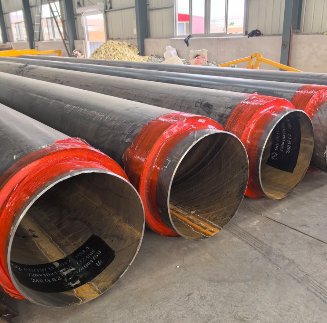 EN253 SCH40 Underground Polyurethane Foam Insulated Steel Pipe Prefabricated HDPE Jacket API Standard Cutting Welding Included